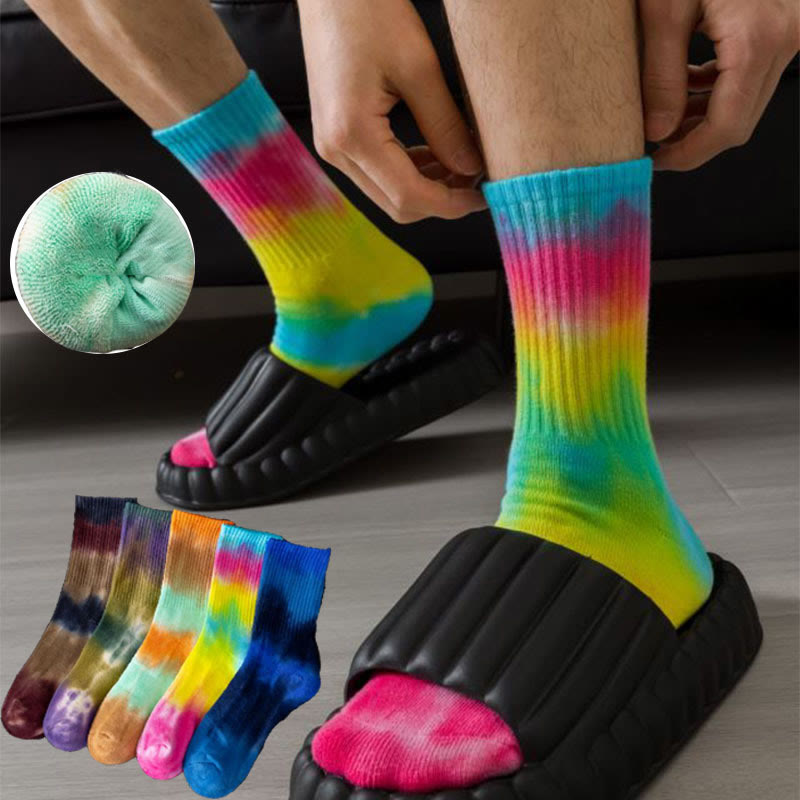 Dicke Viertelsocken mit Batikmuster in Übergröße (5 Paar)
