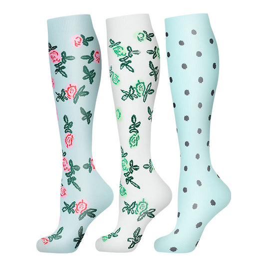 Kompressionsstrümpfe mit Blumen- und Punktmuster (3 Paar) - Mehrfarbig - S/M - image 0