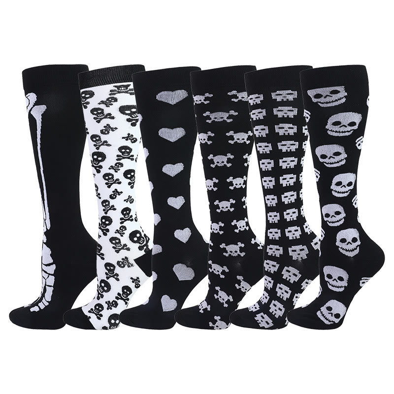 Kompressionsstrümpfe mit Totenkopf-Motiv (6 Paar) - Mehrfarbig - S/M - image 0