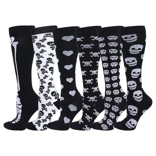 Kompressionsstrümpfe mit Totenkopf-Motiv (6 Paar) - Mehrfarbig - S/M - image 0