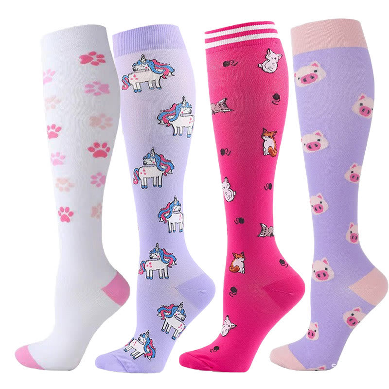 Kompressionsstrümpfe mit Einhorn-Tiermotiv (4 Paar) - Mehrfarbig - S/M - image 0