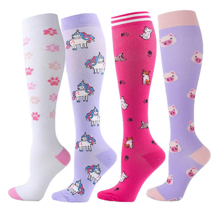 Kompressionsstrümpfe mit Einhorn-Tiermotiv (4 Paar) - Mehrfarbig - S/M - image 0