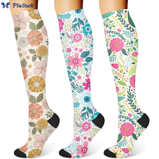 Kompressionsstrümpfe „Vibeful Flowers“ (3 Paar) - Mehrfarbig - S/M - image 1