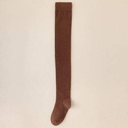 Einfarbige, oberschenkelhohe Baumwollsocken (2 Paar) - Kaffee - EU39-46 (US6-12) - image 12