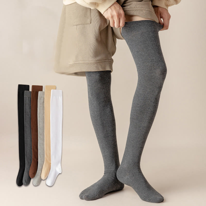 Einfarbige, oberschenkelhohe Baumwollsocken (2 Paar) - image 0