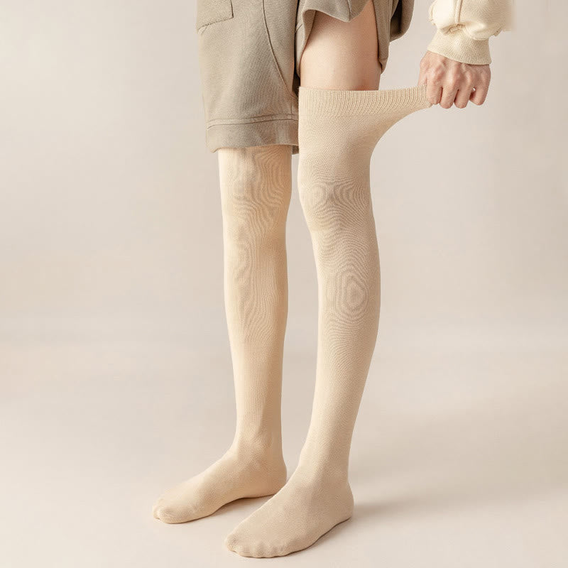 Einfarbige Oberschenkelhohe Baumwollsocken in Übergröße (2 Paar)