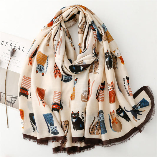 Warmer Schal mit Katzenmotiv - Beige - Einheitsgröße - image 1