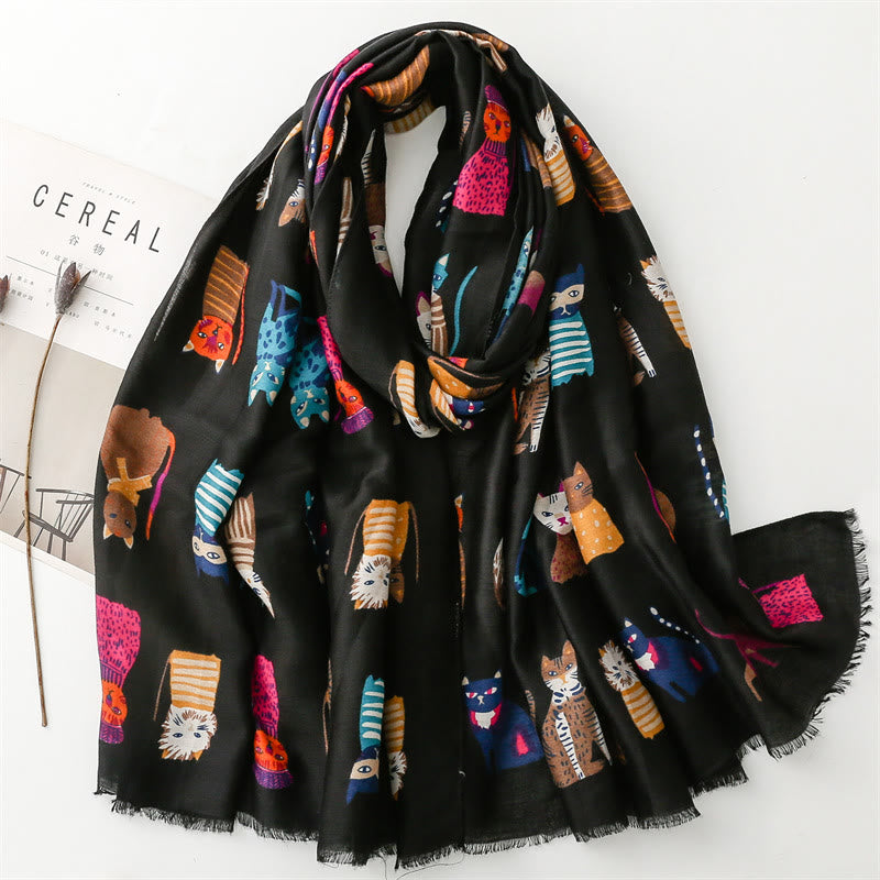 Warmer Schal mit Katzenmotiv - Schwarz - Einheitsgröße - image 3