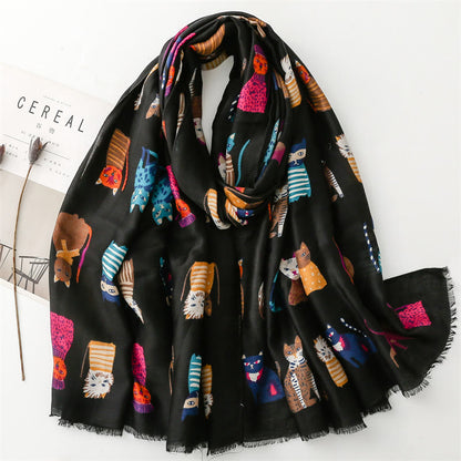 Warmer Schal mit Katzenmotiv - Schwarz - Einheitsgröße - image 2