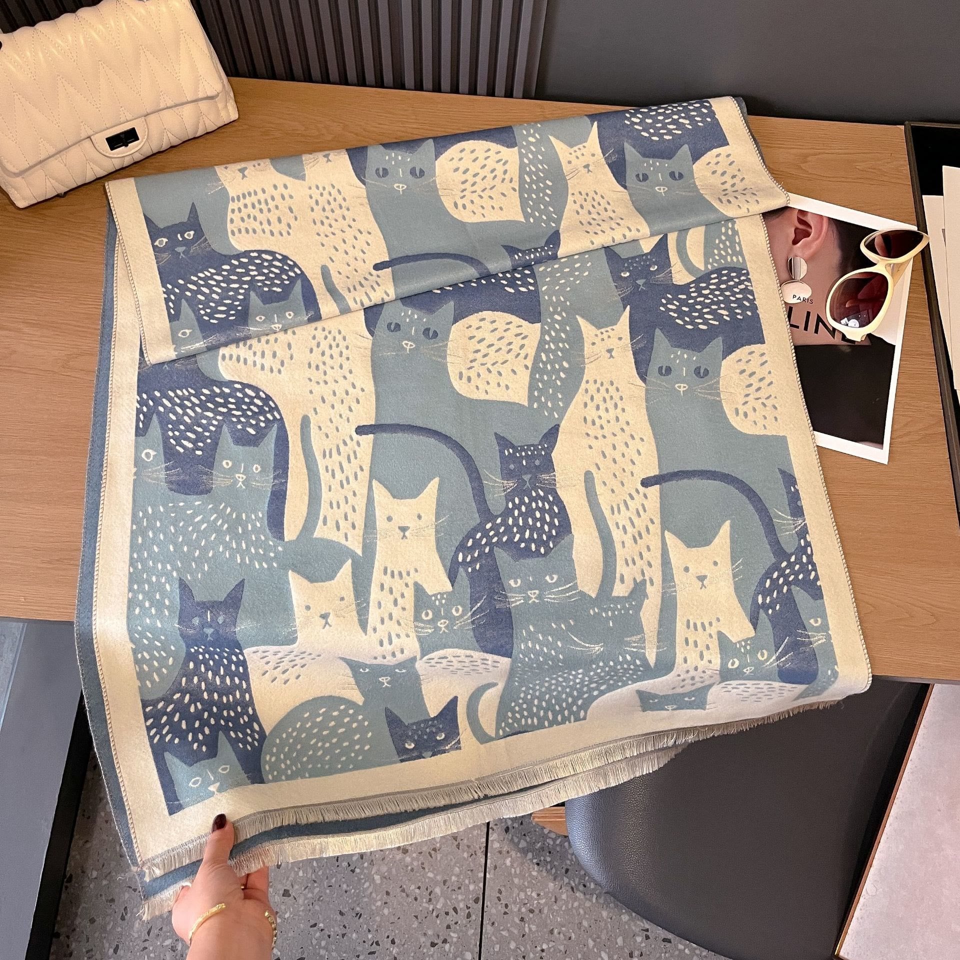 Jacquard-Deckenschal mit süßer Katze - Hellblau - Einheitsgröße - image 15