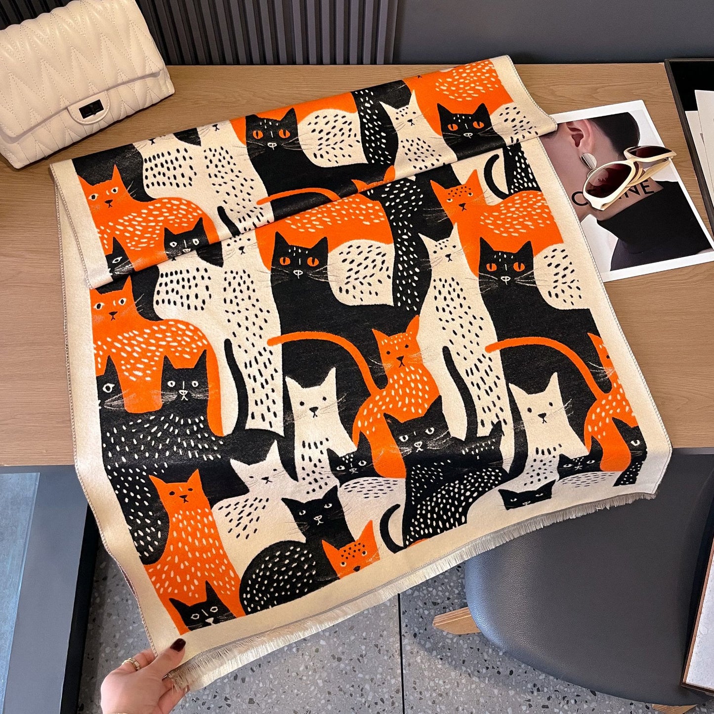 Jacquard-Deckenschal mit süßer Katze - Orange - Einheitsgröße - image 17