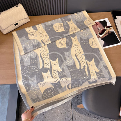 Jacquard-Deckenschal mit süßer Katze - Grau - Einheitsgröße - image 15