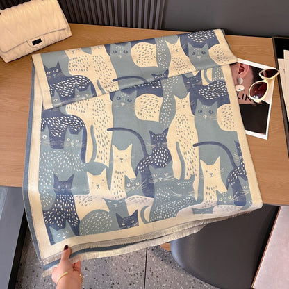 Jacquard-Deckenschal mit süßer Katze - Hellblau - Einheitsgröße - image 16