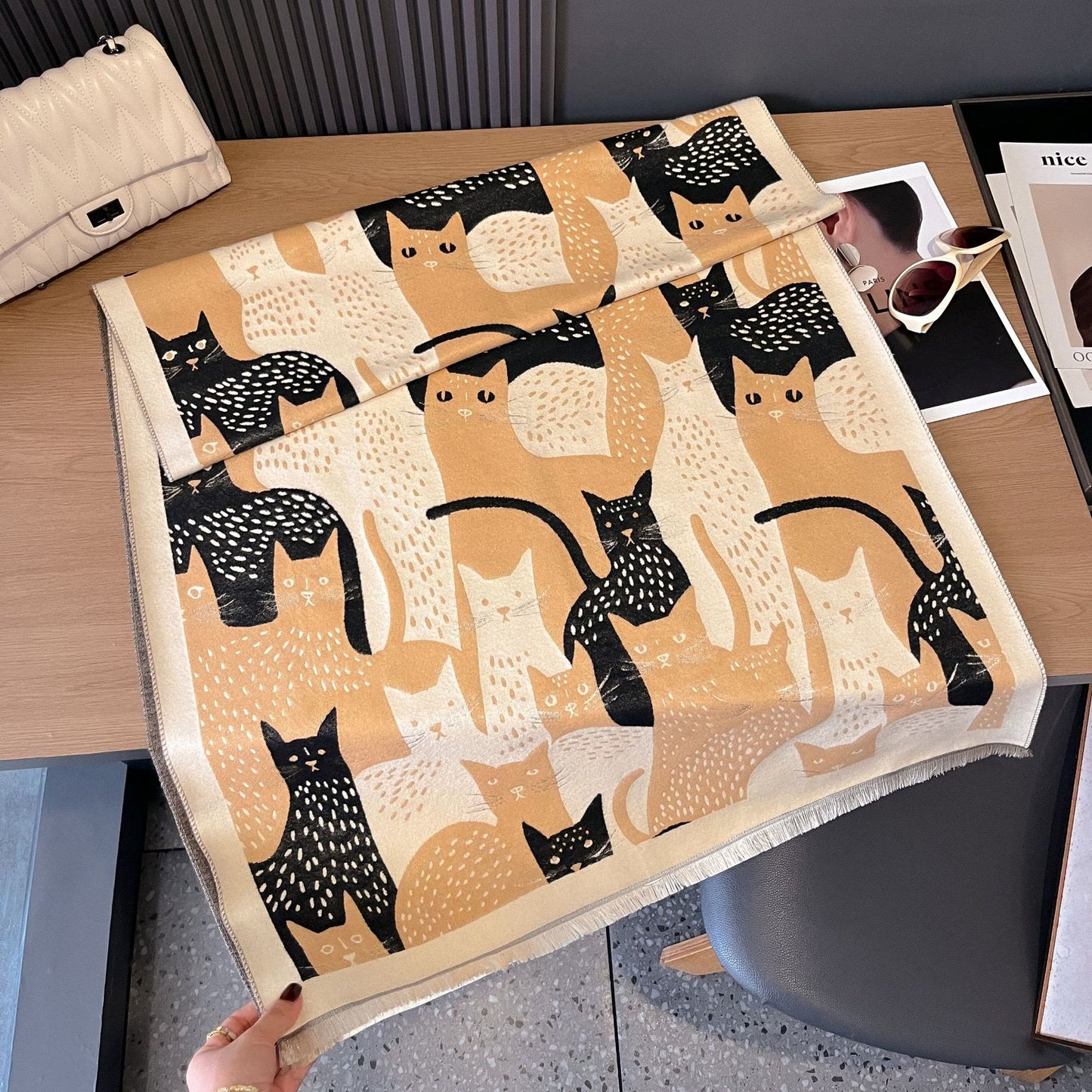 Jacquard-Deckenschal mit süßer Katze - Aprikose - Einheitsgröße - image 13