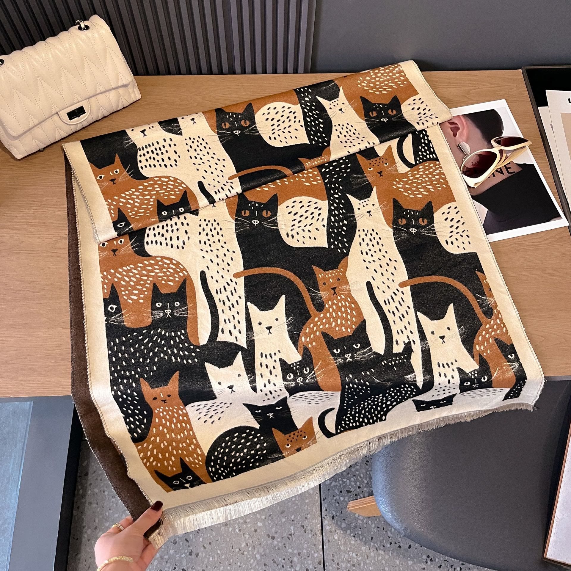 Jacquard-Deckenschal mit süßer Katze - Schwarz - Einheitsgröße - image 16