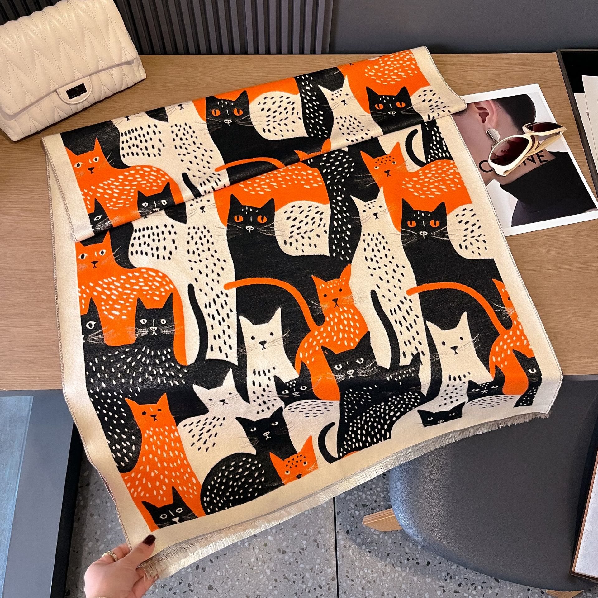 Jacquard-Deckenschal mit süßer Katze - Orange - Einheitsgröße - image 18