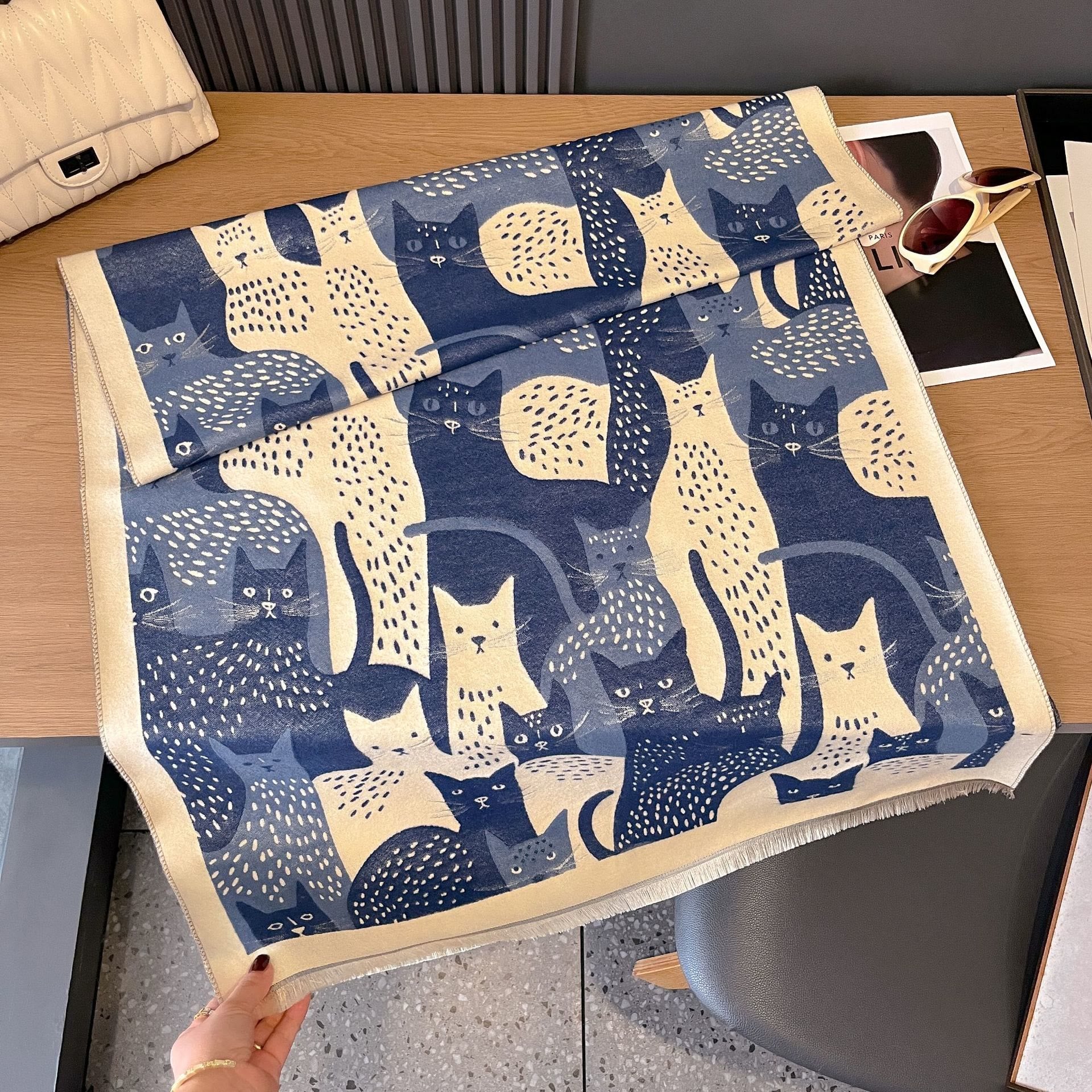 Jacquard-Deckenschal mit süßer Katze - Blau - Einheitsgröße - image 19