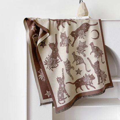 Deckenschal mit Katzensilhouette-Print - Kaffee - Einheitsgröße - image 7