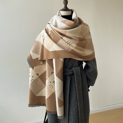 Geometrischer quadratischer Deckenschal - Khaki - Einheitsgröße - image 2