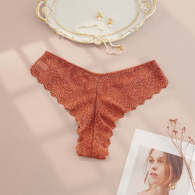Sexy Low Rise Spitzen-Tanga (4er-Pack) - Kaffee - 4XL - image 3