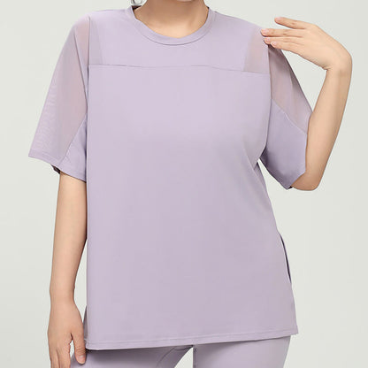 Plus Size Schnelltrocknendes Yoga Kurzarmhemd - Lila - 5XL - image 0