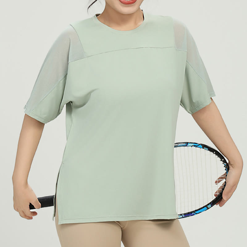 Plus Size Schnelltrocknendes Yoga Kurzarmhemd - Grün - 5XL - image 10