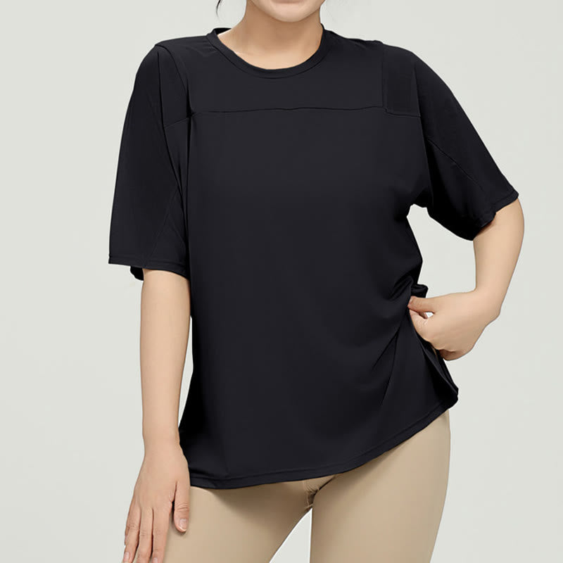 Plus Size Schnelltrocknendes Yoga Kurzarmhemd - Schwarz - 5XL - image 11