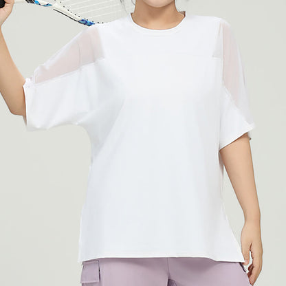 Plus Size Schnelltrocknendes Yoga Kurzarmhemd - Weiß - 5XL - image 5