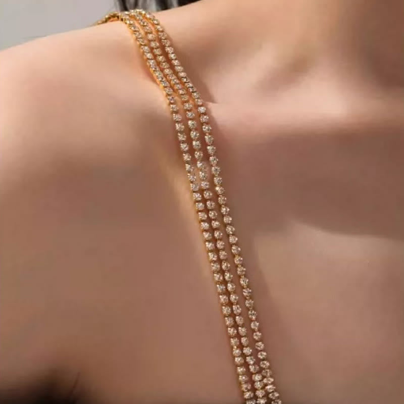 Sexy Strassschmuck Kristall Dessous Kette (3 Paar) - Gold 3 Reihen - 0,8''Haken - image 1