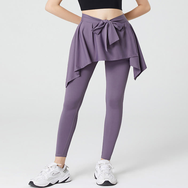 Plus Size 2-in-1 Workout-Yogahose mit Bindegürtel und Rock - Lila - 5XL - image 0
