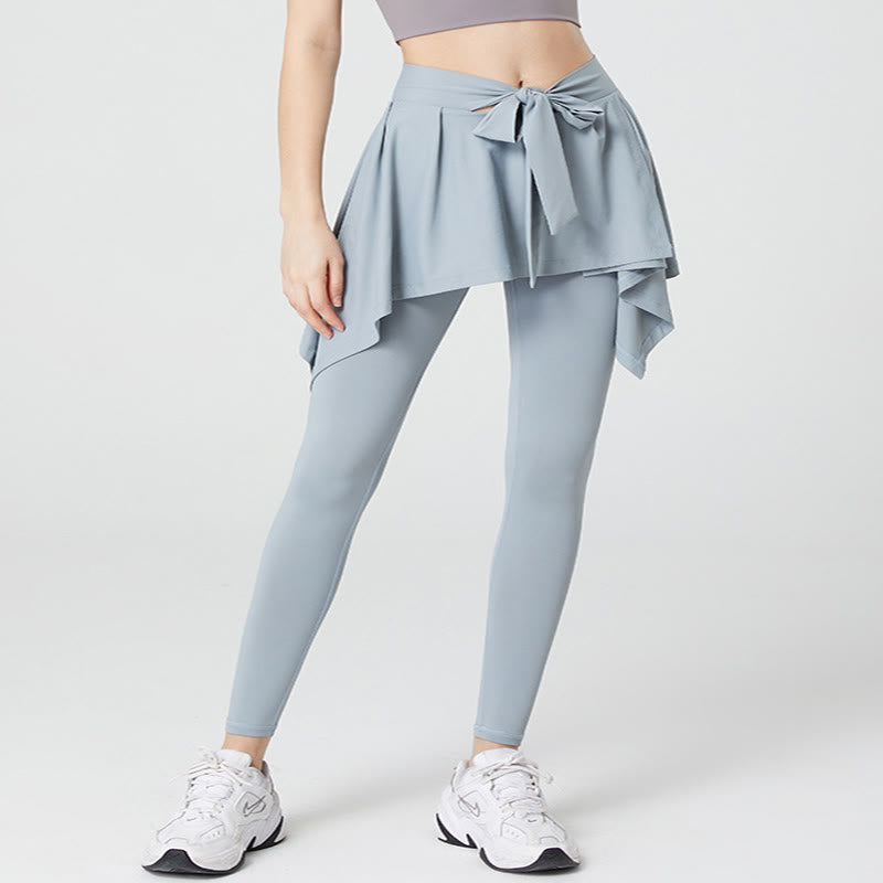 Plus Size 2-in-1 Workout-Yogahose mit Bindegürtel und Rock - Grün - 5XL - image 2