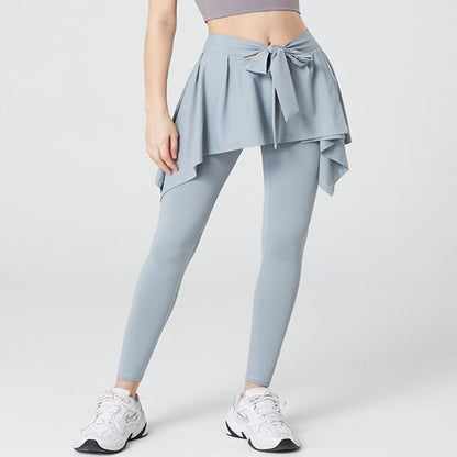 Plus Size 2-in-1 Workout-Yogahose mit Bindegürtel und Rock - Grün - 5XL - image 2