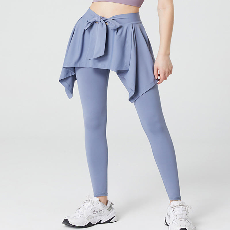 Plus Size 2-in-1 Workout-Yogahose mit Bindegürtel und Rock - Blau - 5XL - image 1