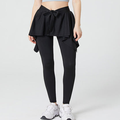 Plus Size 2-in-1 Workout-Yogahose mit Bindegürtel und Rock - Schwarz - 5XL - image 3