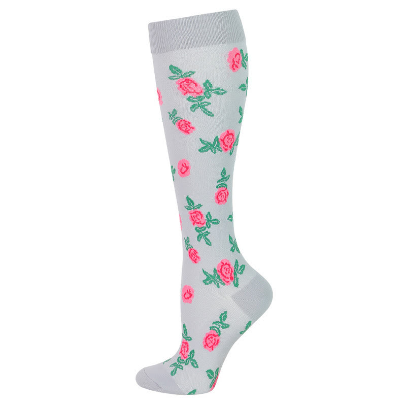 Blau-grüne Kompressionsstrümpfe mit Blumenmuster (6 Paar) - Grau - S/M - image 2