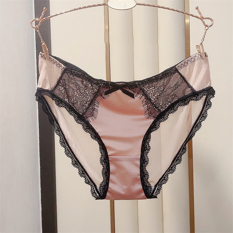 Sexy Satin-Spitzen-Höschen mit Schleife (3er-Pack) - Rosa - 3XL - image 3