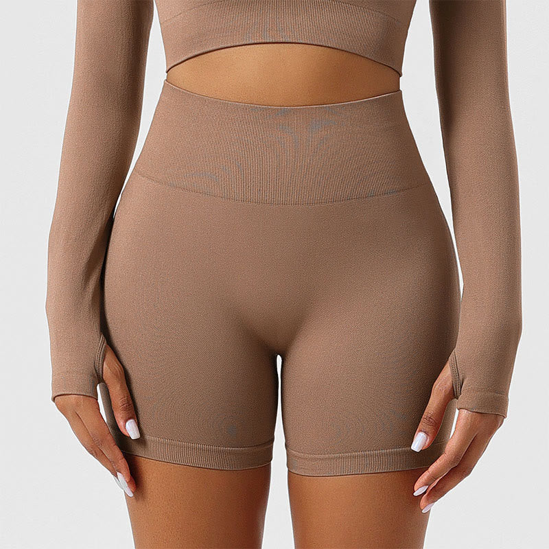 Nahtlose Sport- und Yoga-Shorts mit Po-Lifting-Effekt - Khaki - 2XL - image 0