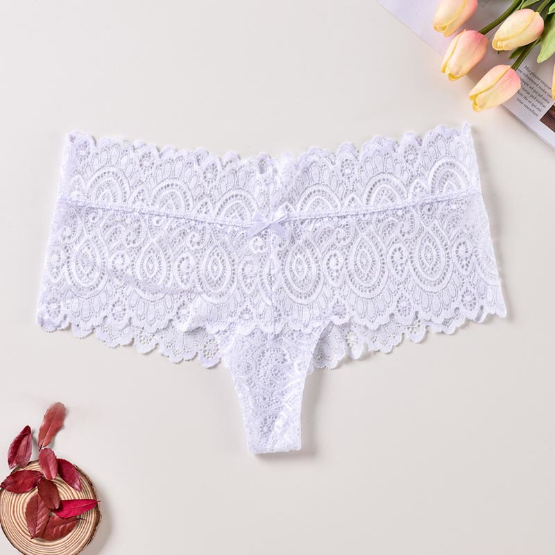 Sexy String-Tanga mit Spitzen-Baumwollzwickel (3er-Pack) - Weiß - 4XL - image 5