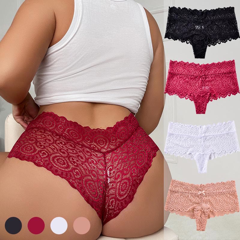 Sexy String aus Baumwolle mit Spitze im Schritt in Übergröße (3er-Pack)