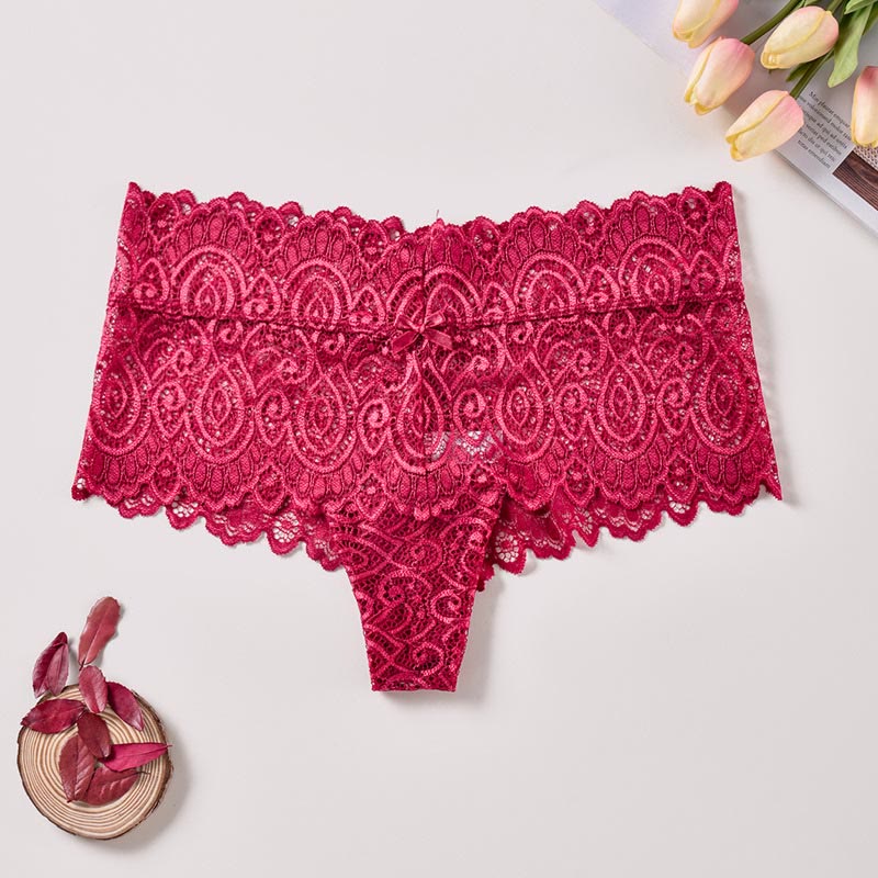 Sexy String-Tanga mit Spitzen-Baumwollzwickel (3er-Pack) - Rot - 4XL - image 3
