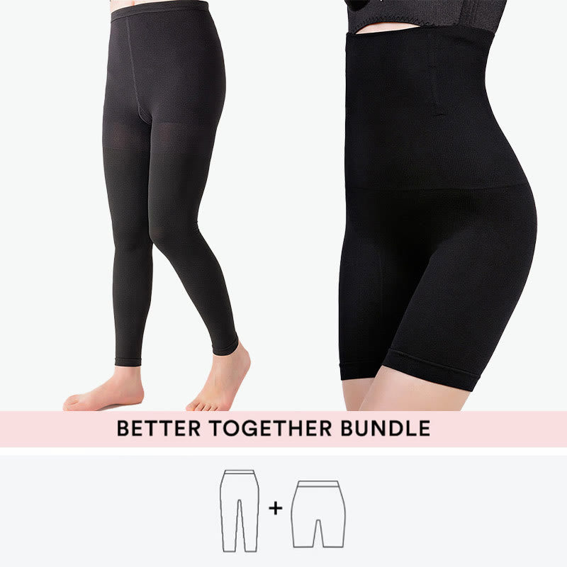 Bundle Plus Size Shapewear + Kompressionsstrumpfhose - Schwarz - 7XL - 4XL - image 1