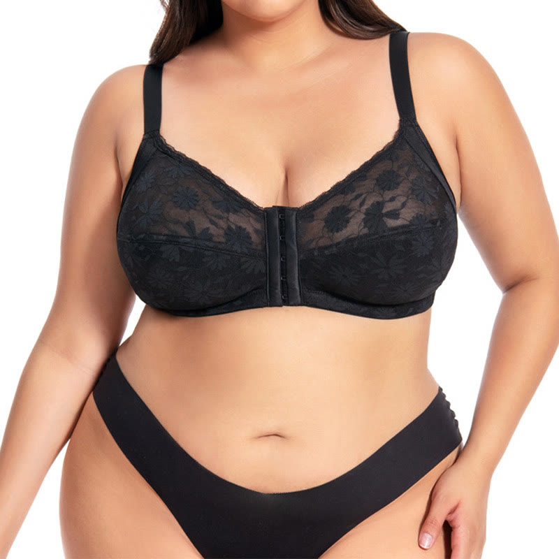 Bügelloser BH mit Schnürung und Frontschnalle - Schwarz - 44D - image 0