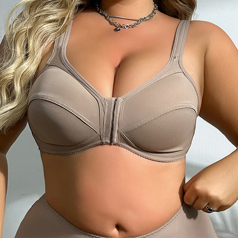 Nahtloser, kabelloser Vollschalen-BH mit Frontverschluss und Frontschnalle - Khaki - 5XL - image 2