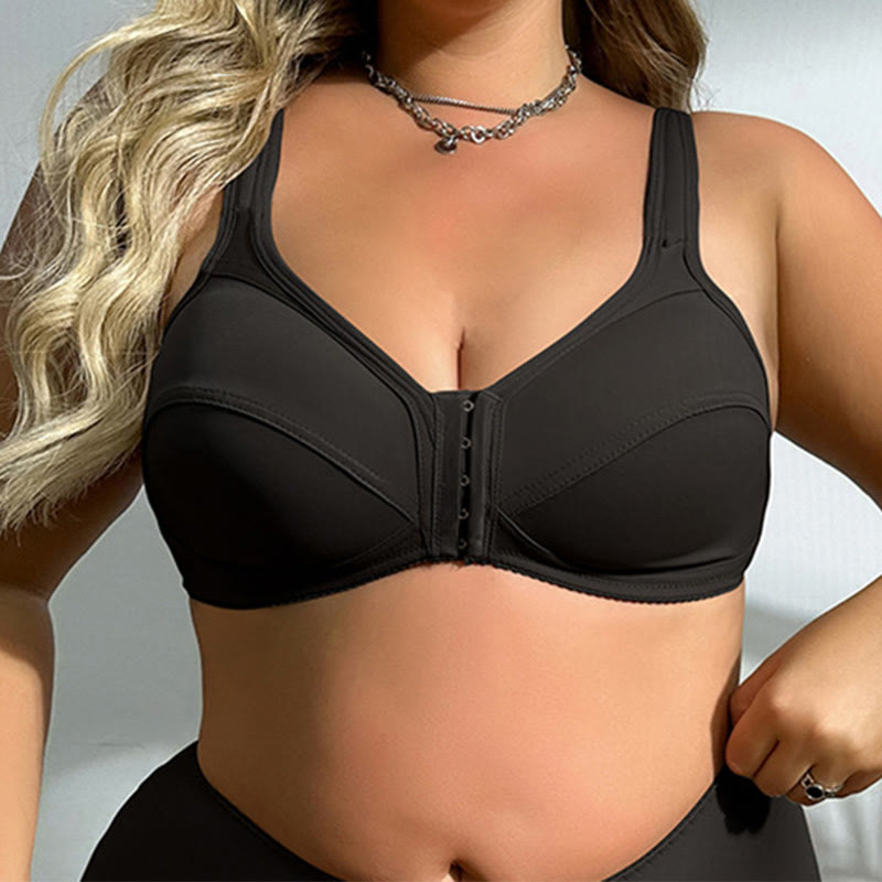 Nahtloser, kabelloser Vollschalen-BH mit Frontverschluss und Frontschnalle - Schwarz - 5XL - image 1