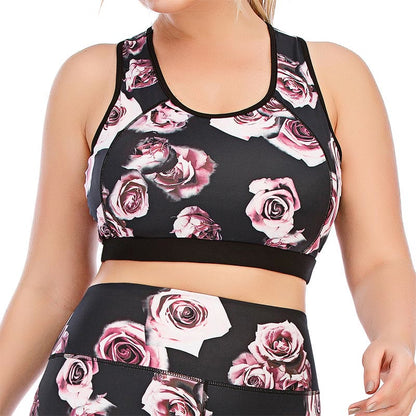Plus Size Fitness-Yoga-Sportanzug mit Rosenmuster - BH - 3XL - image 5