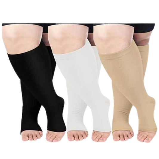 Kompressionsstrümpfe mit offener Zehenpartie in Übergröße, einfarbig (3 Paar) - Mehrfarbig - 4XL - image 1