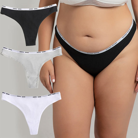 Sexy Baumwoll-String in Übergröße, einfarbig (3er-Pack)