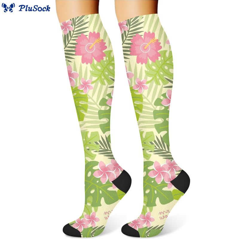 Kompressionsstrümpfe mit Blumen und Blättern (3 Paar) - Grün (1 Paar) - S/M - image 4