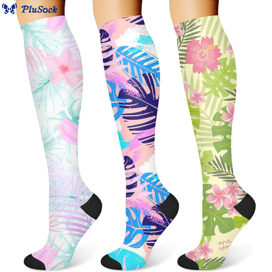 Kompressionsstrümpfe mit Blumen und Blättern (3 Paar) - Mehrfarbig - S/M - image 1