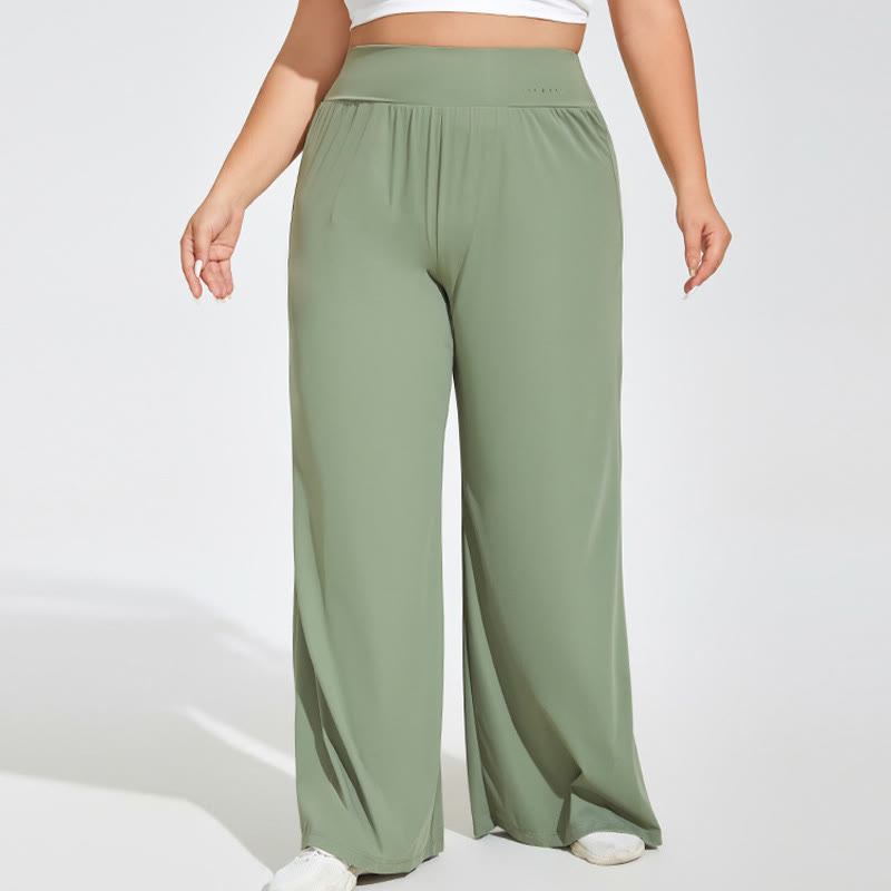 Plus Size High Waist Yoga Wide Leg Fitness Pants - Grün - 4XL - image 2